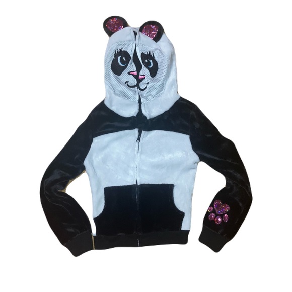 Justice Black and White Panda Hoodie with Pink Accents - Picture 3 of 3
